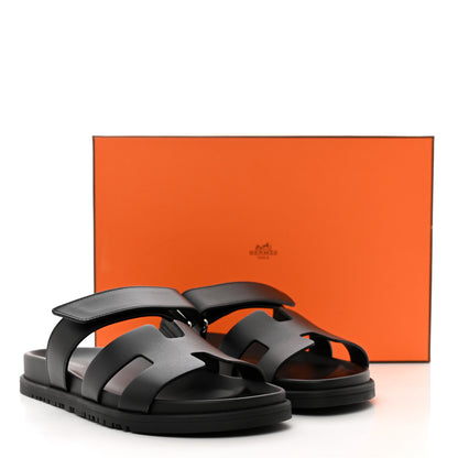 Hermes Calfskin Womens Chypre Sandals 38.5 Black 9 of 9