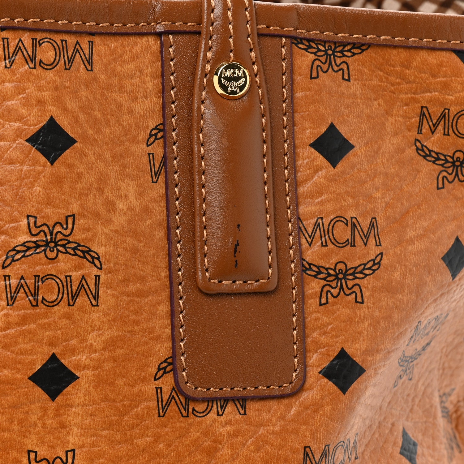 MCM Visetos Medium Liz Reversible Shopper Tote Cognac 20 of 21