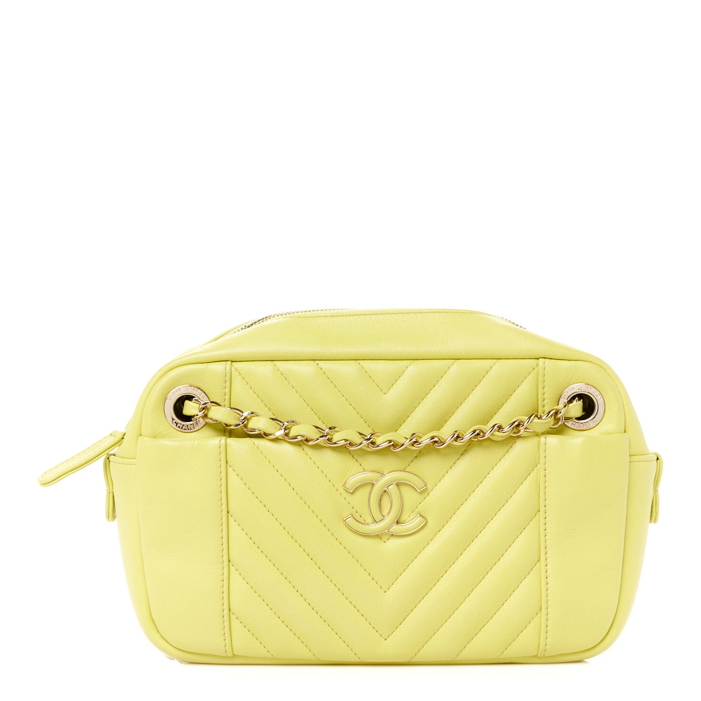 Calfskin Quilted Daily Chevron Camera Case Light Green