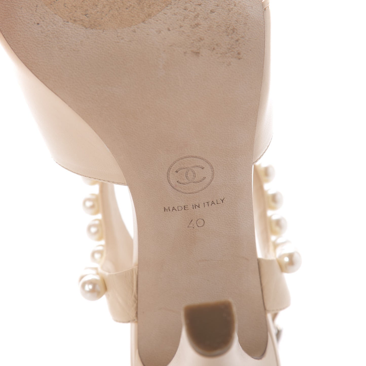Lambskin Pearl Sandals 40 Beige Clair