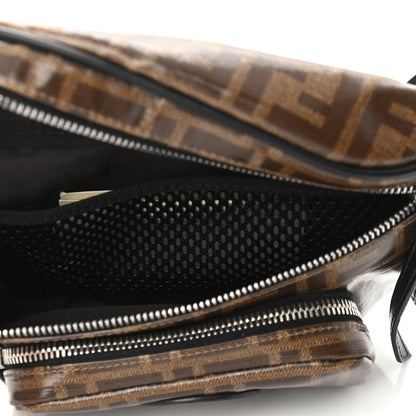 Fendi Glazed Fabric Vitello Century FF 1974 Stamp Patch Mens Pocket Belt Bag Mogano Panna Black 5 of 10