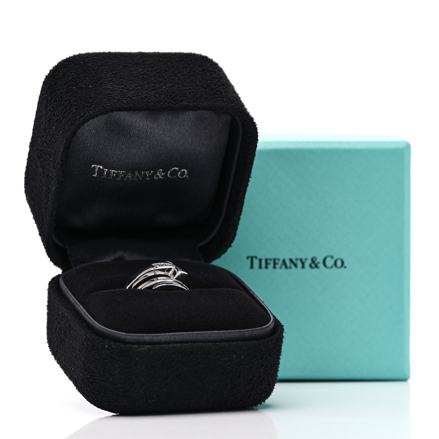 18K White Gold Diamond T Square Wrap Ring 49 4.75