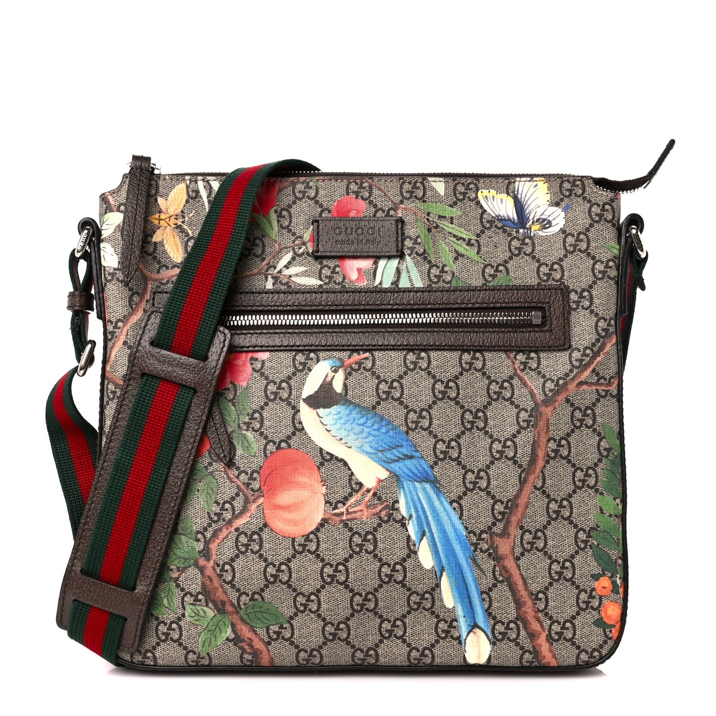 GG Supreme Monogram Tian Web Medium Flat Messenger Beige Multicolor New Acero