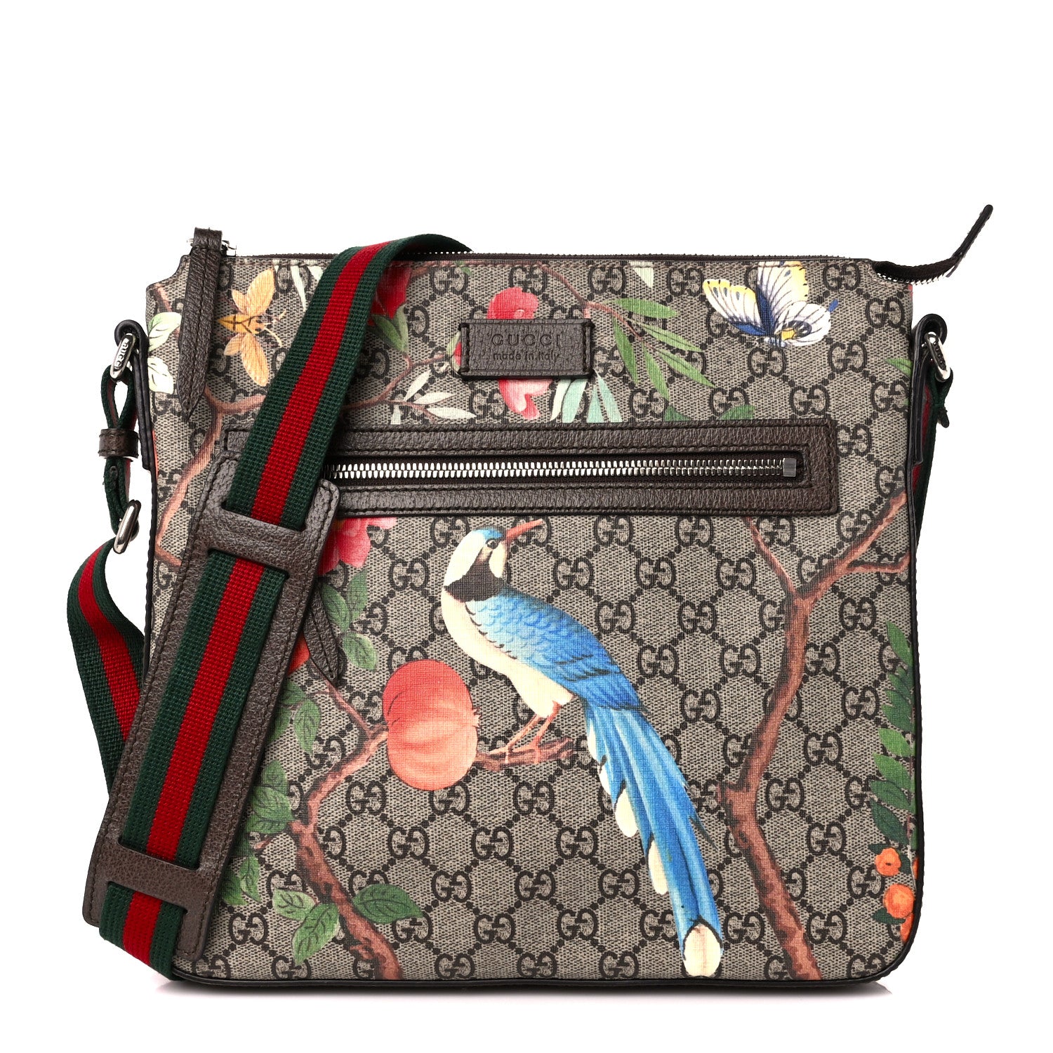 Gucci GG Supreme Monogram Tian Web Medium Flat Messenger Beige Multicolor New Acero 1 of 12
