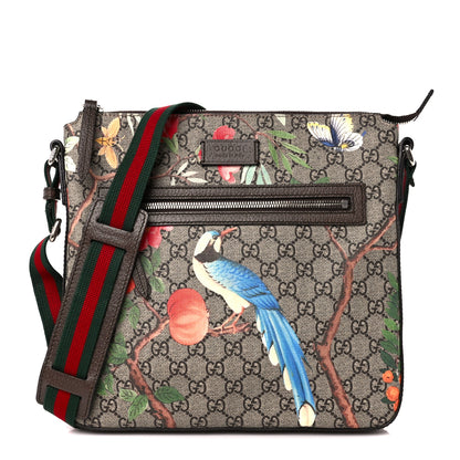 Gucci GG Supreme Monogram Tian Web Medium Flat Messenger Beige Multicolor New Acero 1 of 12