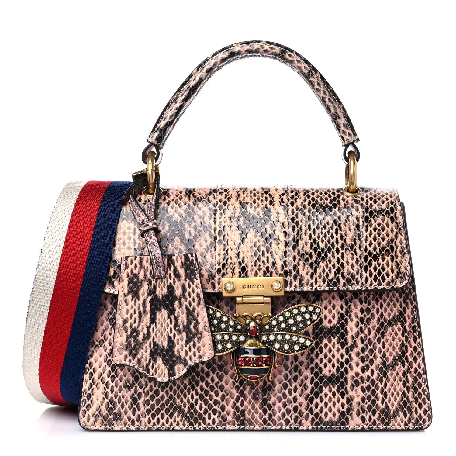 Gucci Snakeskin Sylvie Web Small Queen Margaret Top Handle Bag Pink 1 of 11