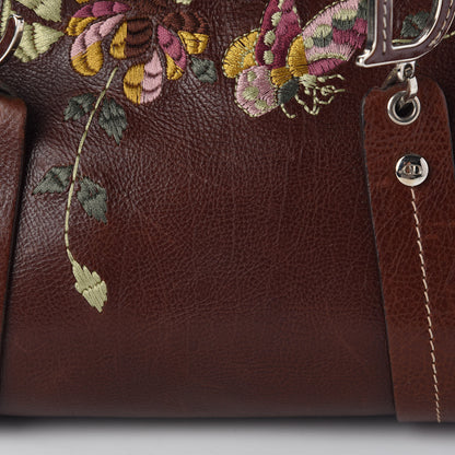 Christian Dior Grained Calfskin Romantic Flowers Frame Satchel Brown 10 of 13