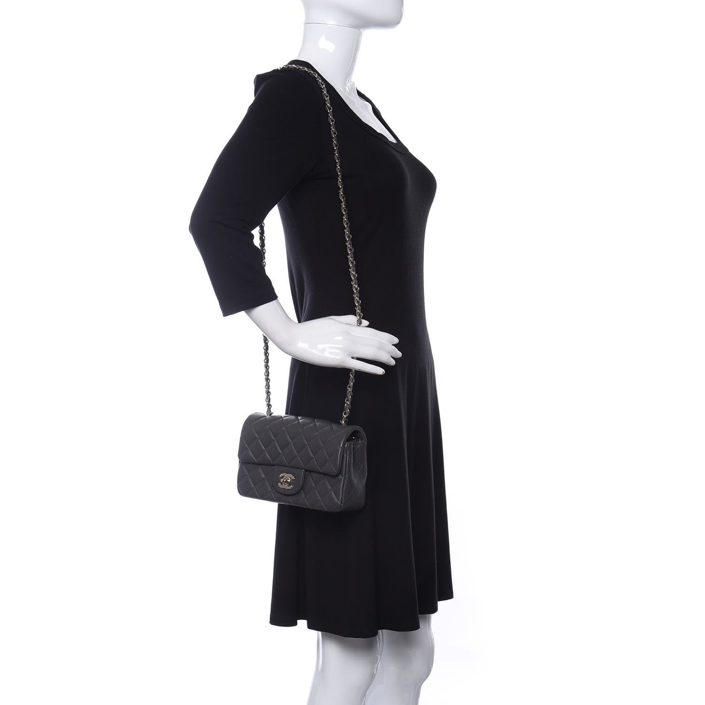 Lambskin Quilted Mini Rectangular Flap Grey