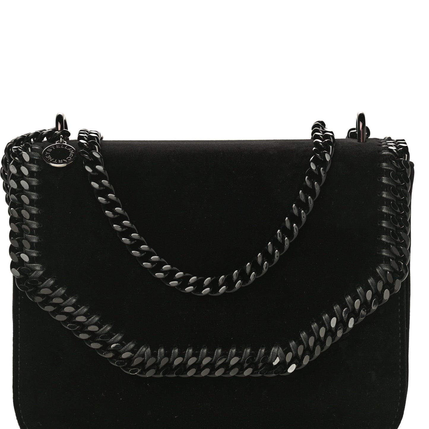 Velvet Effect Medium Falabella Box Shoulder Bag Black