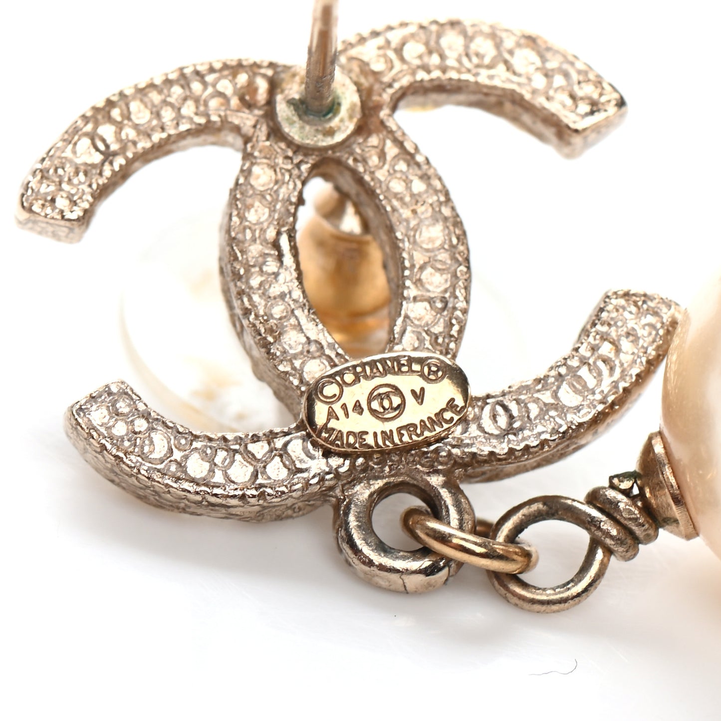 Crystal Pearl CC Drop Earrings Gold