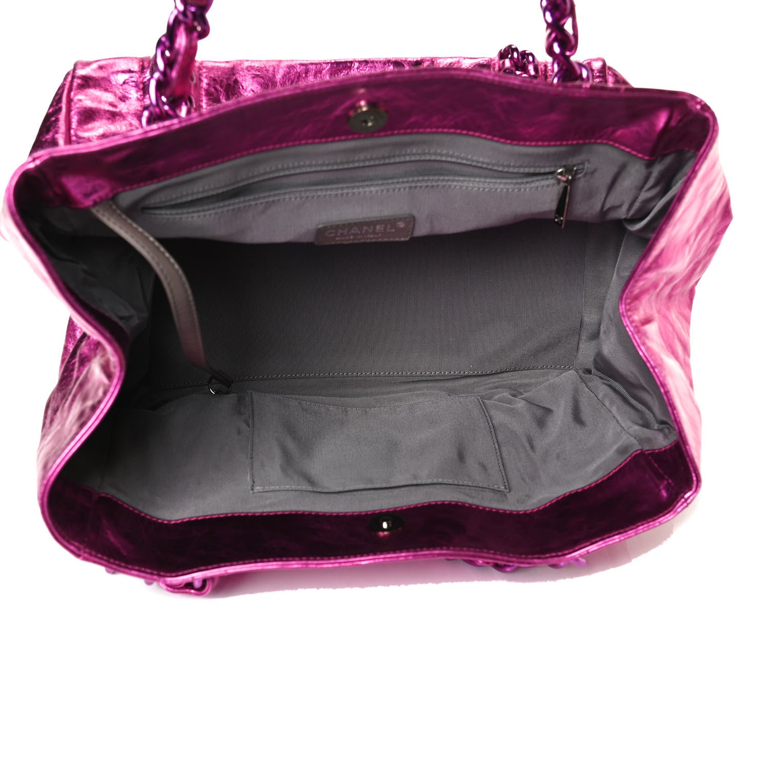 Chanel Metallic Cracked Calfskin Small Modern Chain Tote Fuchsia 5 of 14