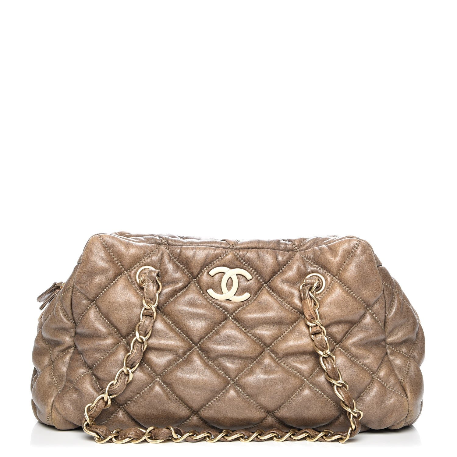 Chanel Lambskin Bubble Quilt Bowler Dark Beige 1 of 9