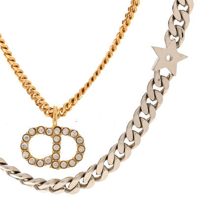 Christian Dior Metal Crystal CD Star Chain Necklace Gold Silver 4 of 7