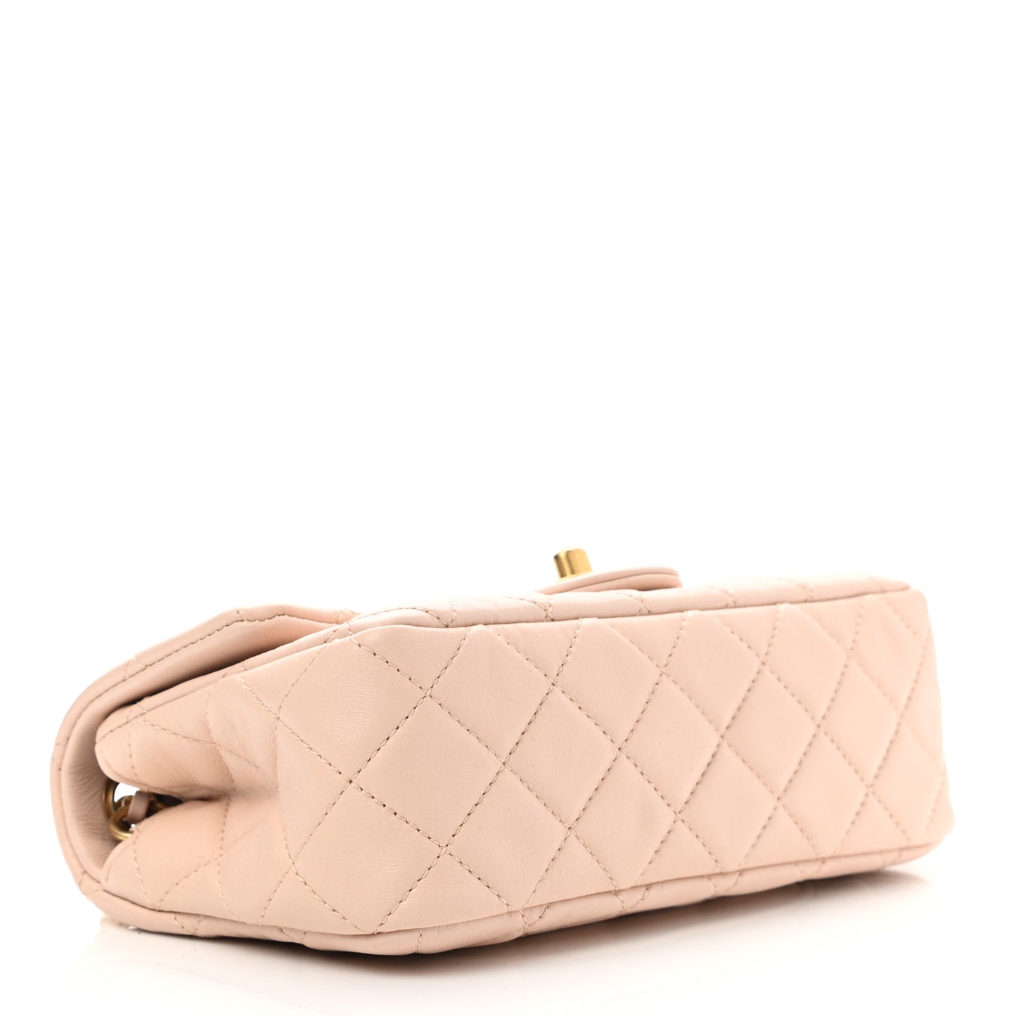 Lambskin Quilted Mini Pearl Crush Rectangular Flap Light Beige
