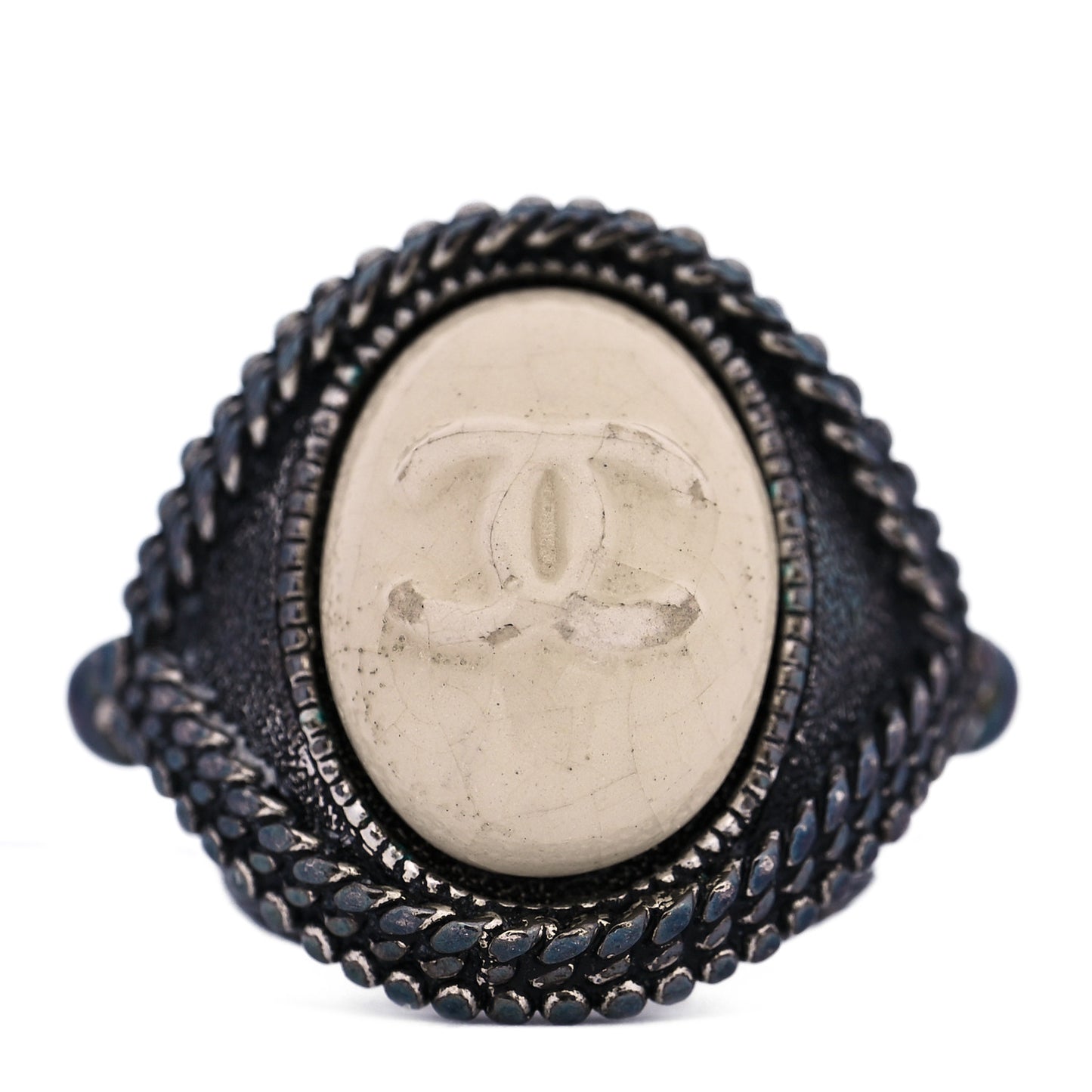 Metal Porcelain CC Ring 6.25 53 Black White