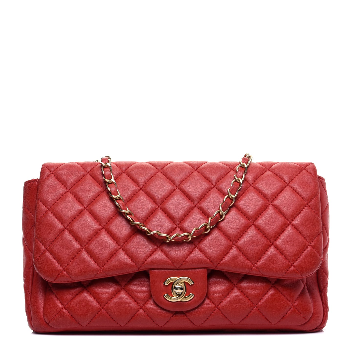 Lambskin Quilted Large Now and Forever Flap Red