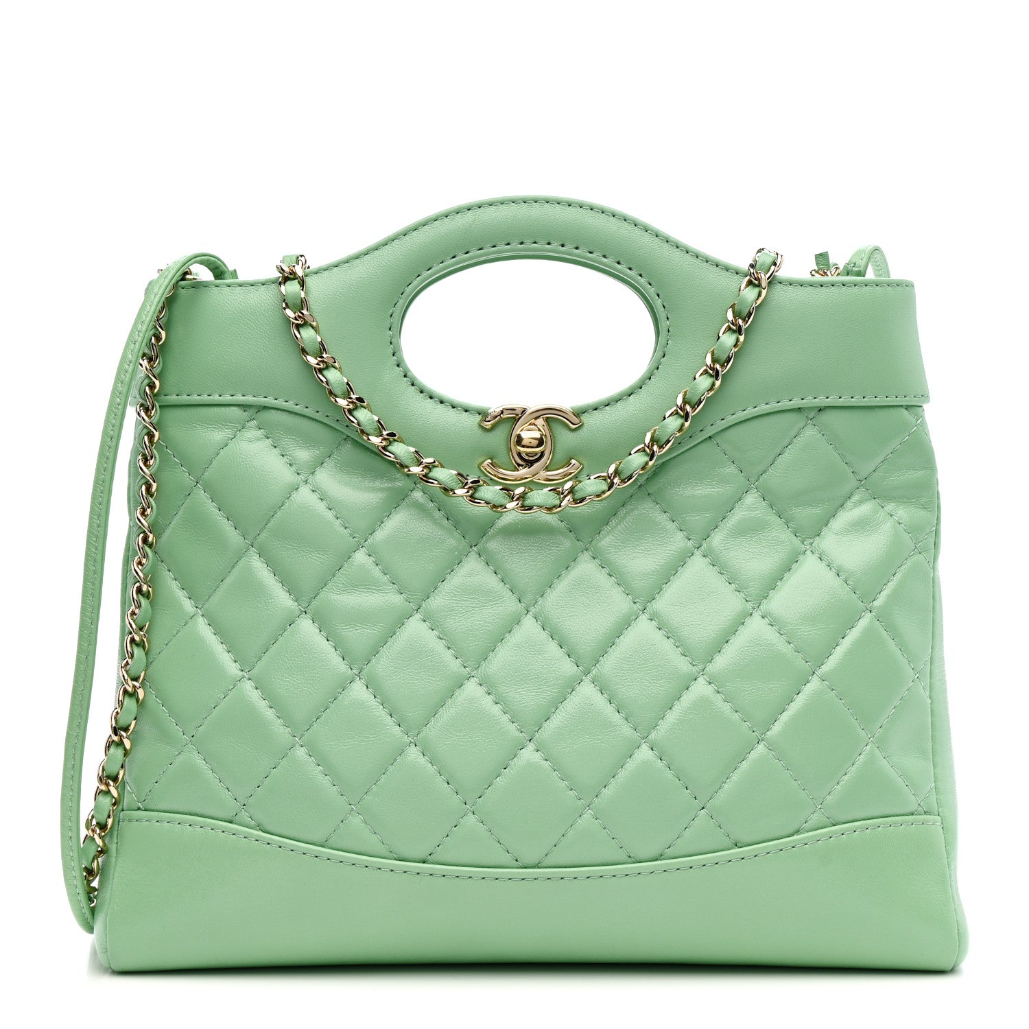 Chanel Shiny Lambskin Quilted Mini 31 Shopping Bag Light Green Light Green 1 of 10