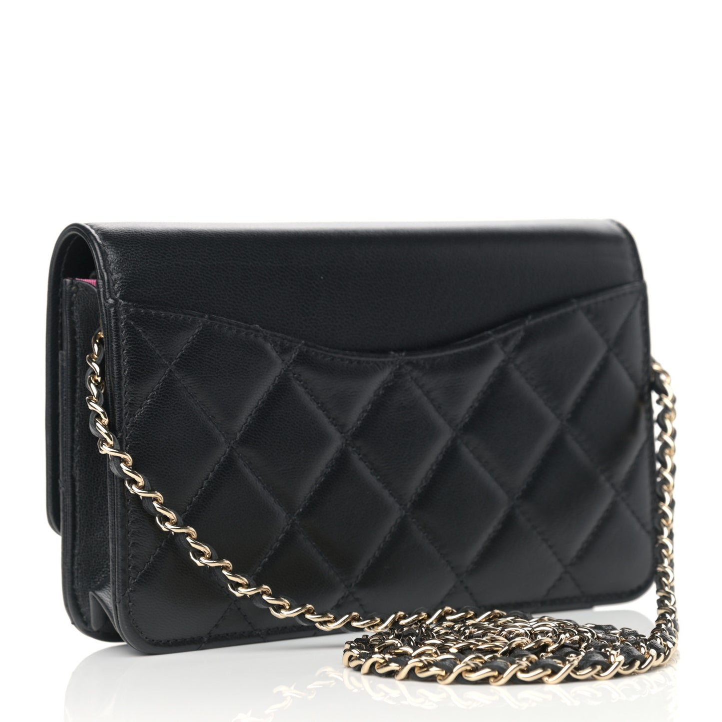 Goatskin Quilted Timeless CC Wallet On Chain WOC Black