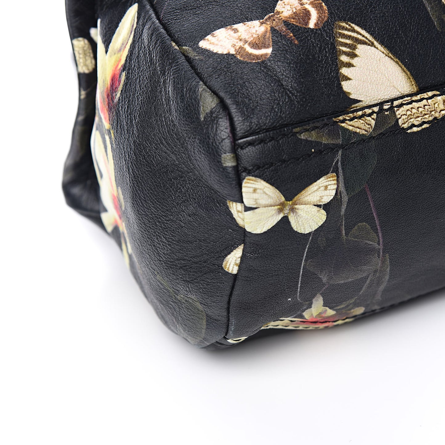 Lambskin Magnolia and Moth Print Mini Pandora Black