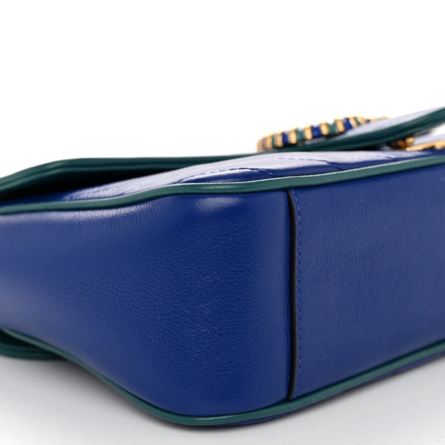 Gucci Azalea Calfskin Enamel Matelasse Diagonal Small Torchon GG Marmont Shoulder Bag Imperial Blue Pavone 9 of 10