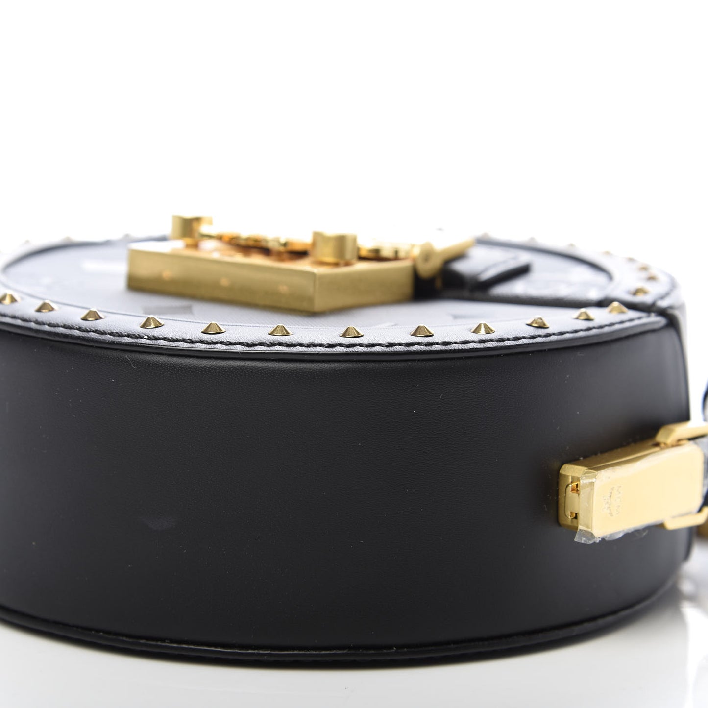 Monogram Coated Canvas Studded Berlin Tambourine Round Crossbody Black