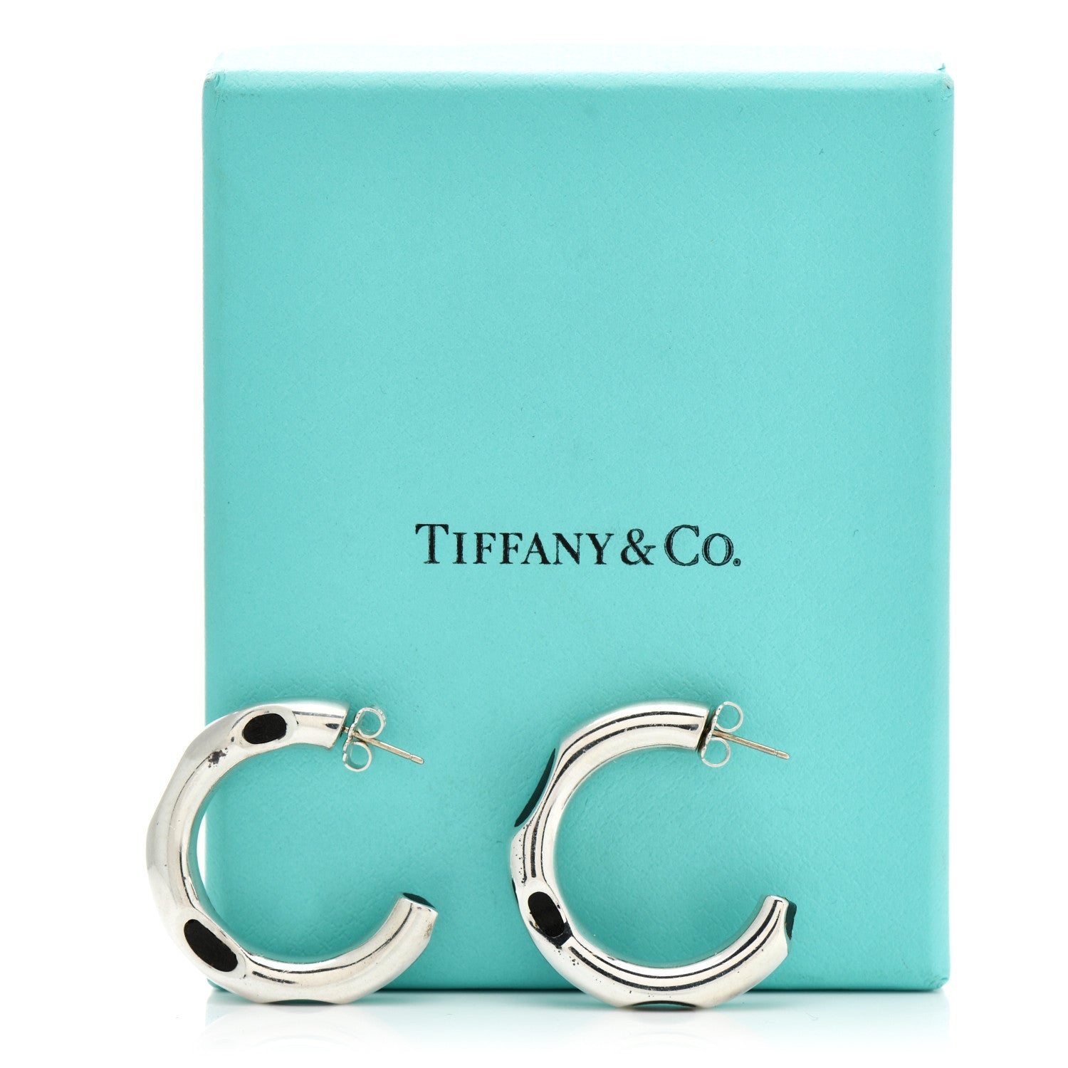 Tiffany Sterling Silver Wood Frank Gehry Tube Hoop Earrings 4 of 4