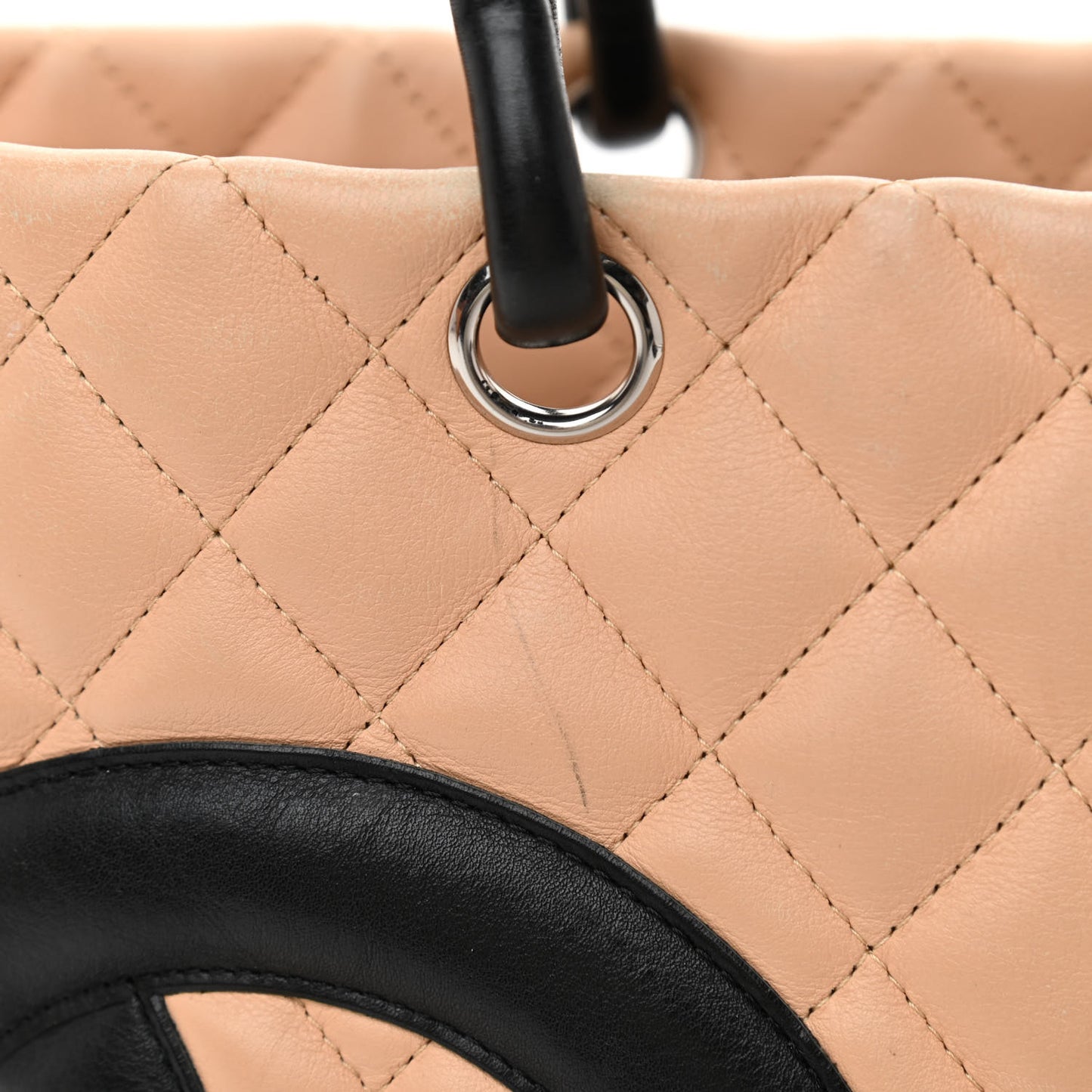 Calfskin Quilted Large Cambon Tote Beige Black