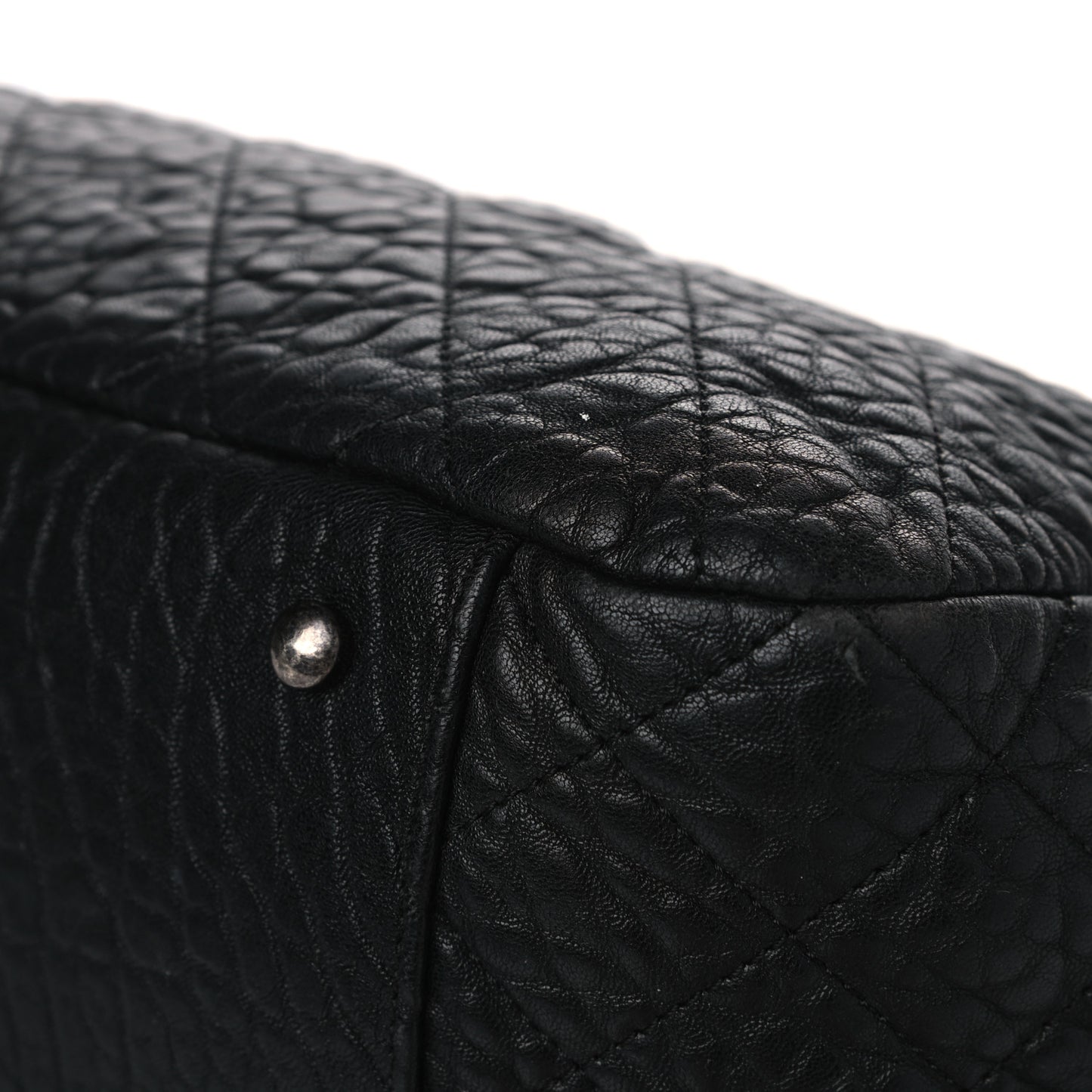 Crumpled Lambskin Quilted Large Tote Black