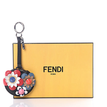 Fendi Calfskin Flowerland Mirror Key Chain Black 6 of 6
