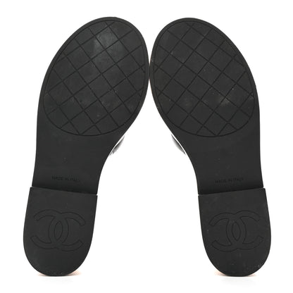 Chanel Lambskin Quilted CC Wedge Sandals 38 Black 5 of 10