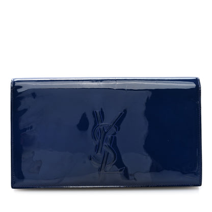 Saint Laurent Patent Calfskin Monogram Large Belle De Jour Clutch Royal Blue 1 of 5