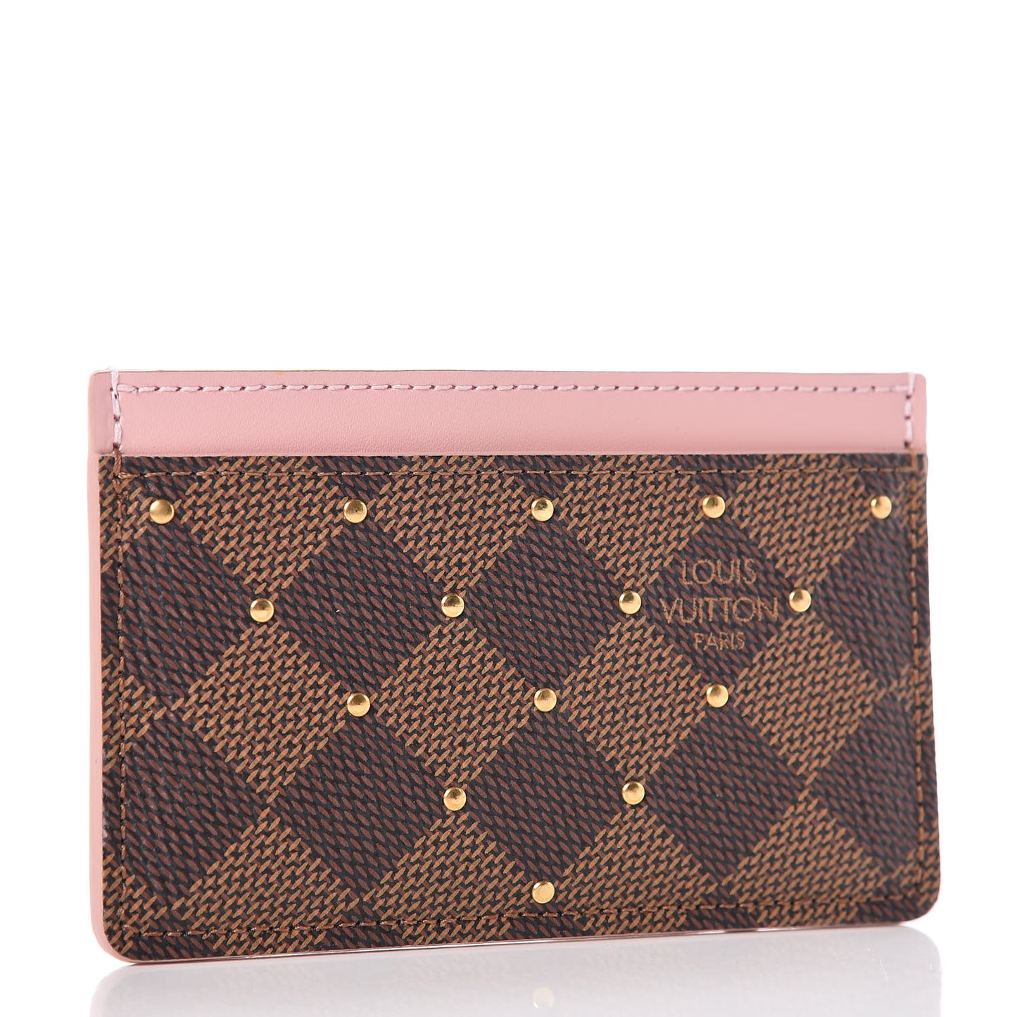 Damier Ebene Studded Card Holder Rose Ballerine