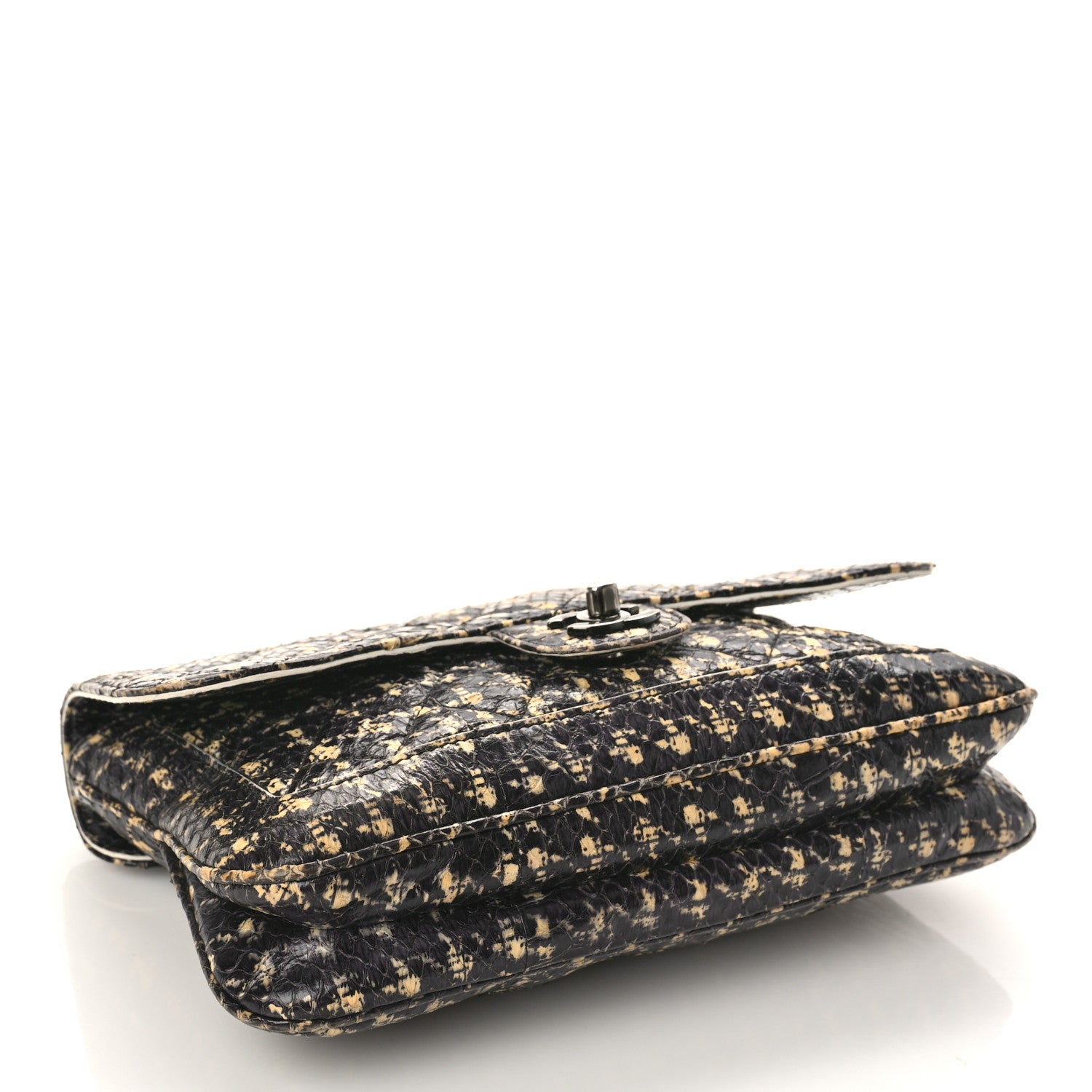 Chanel Snakeskin Houndstooth Print Flap Bag Black White 4 of 9