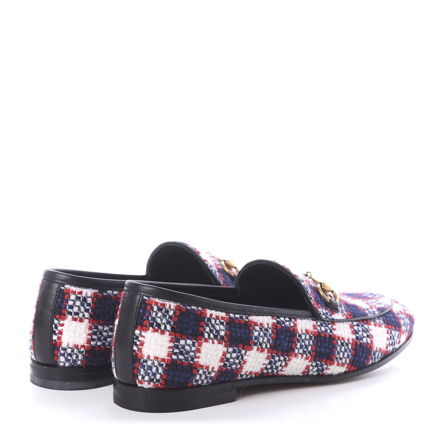Vintage Tweed Check Horsebit Womens Jordaan Loafers 38.5 White Hibiscus Red Marine