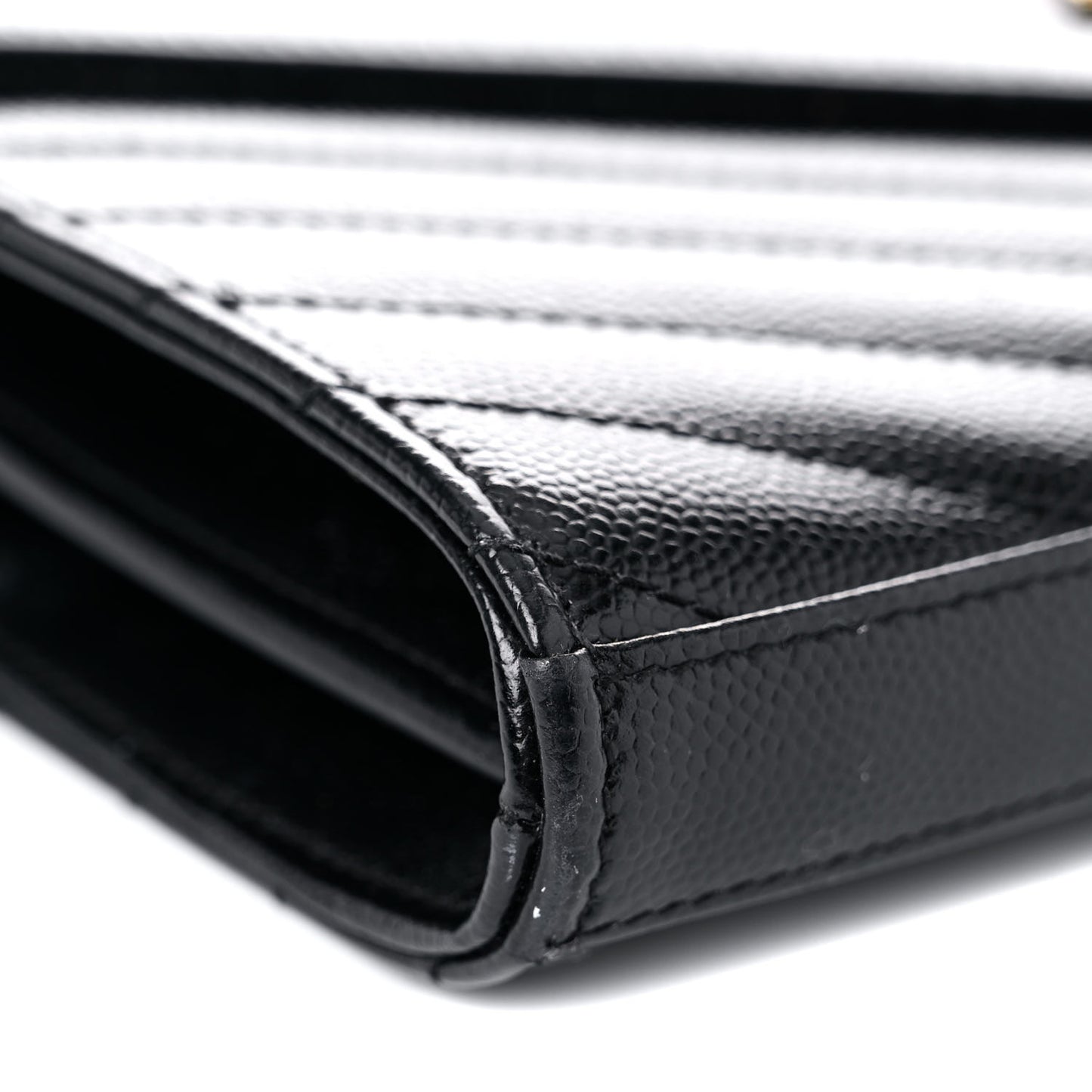 Grain De Poudre Matelasse Chevron Monogram Chain Wallet Black