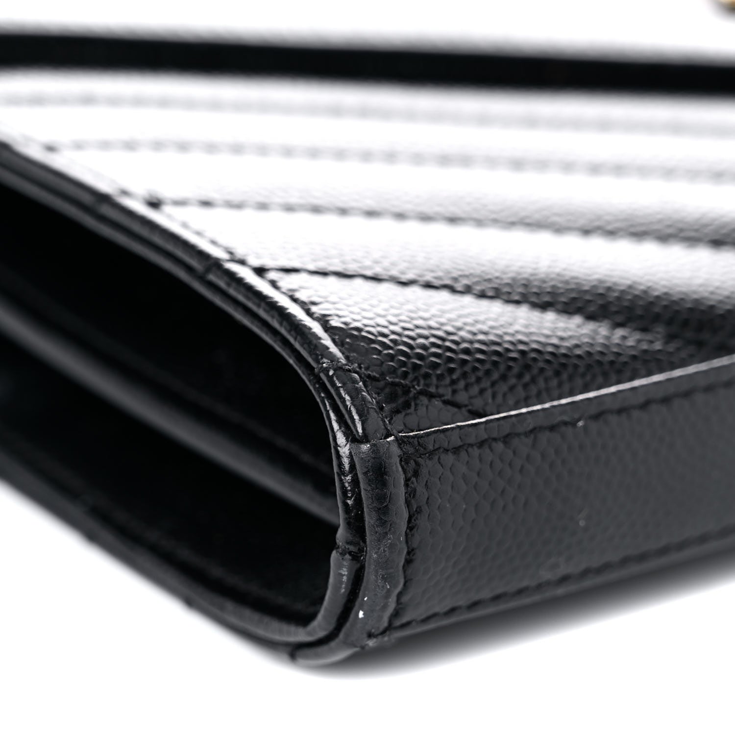 Saint Laurent Grain De Poudre Matelasse Chevron Monogram Chain Wallet Black 8 of 23