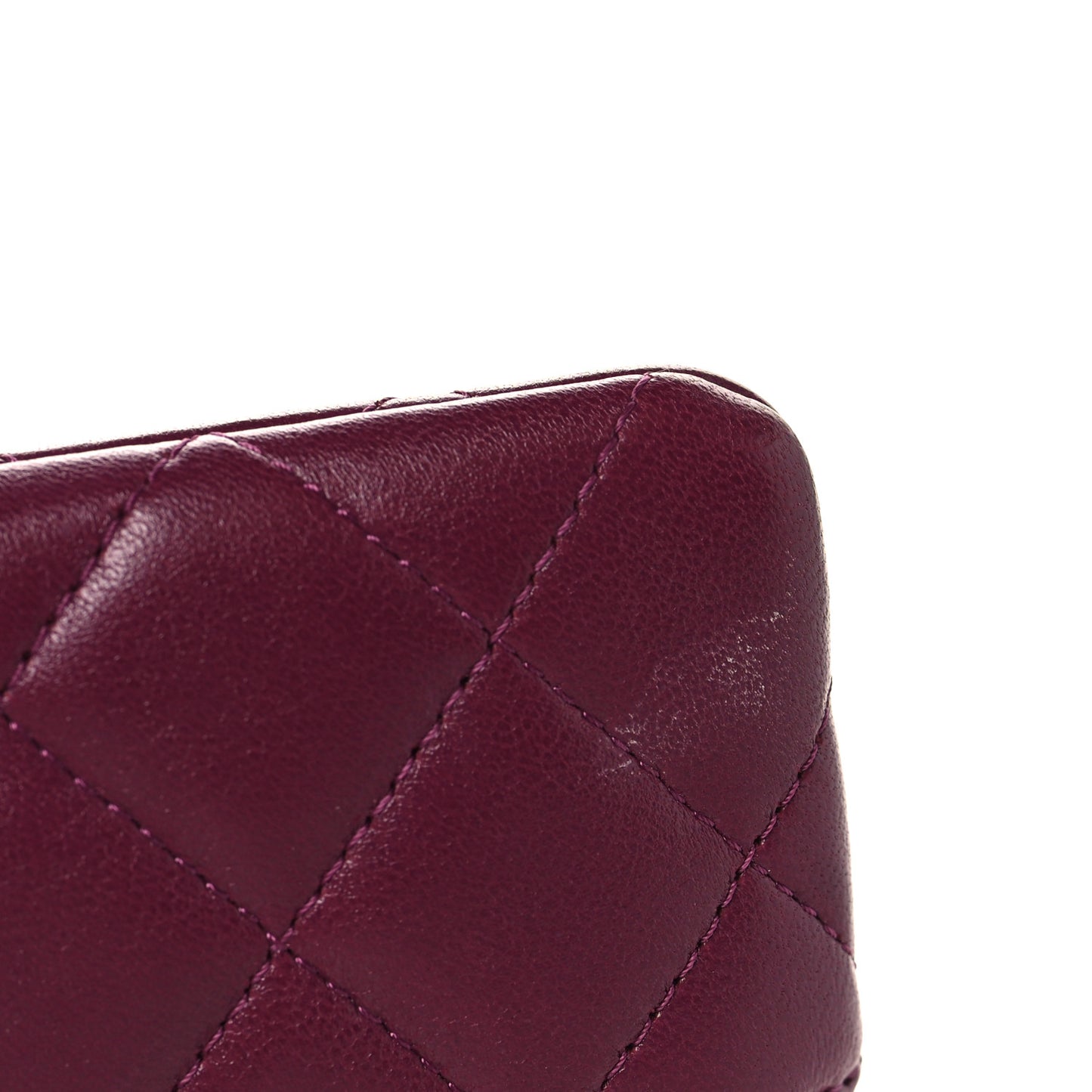 Lambskin Quilted Zip Card Holder Wallet Dark Purple