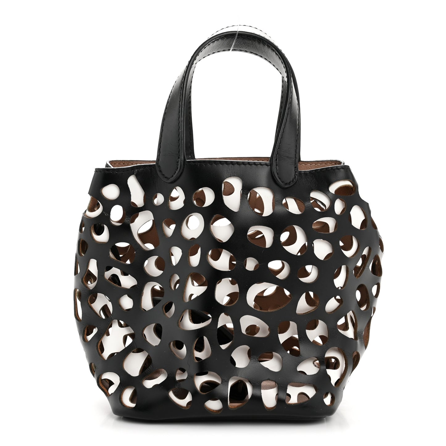 Calfskin Laser Cut Bucket Bag Black White