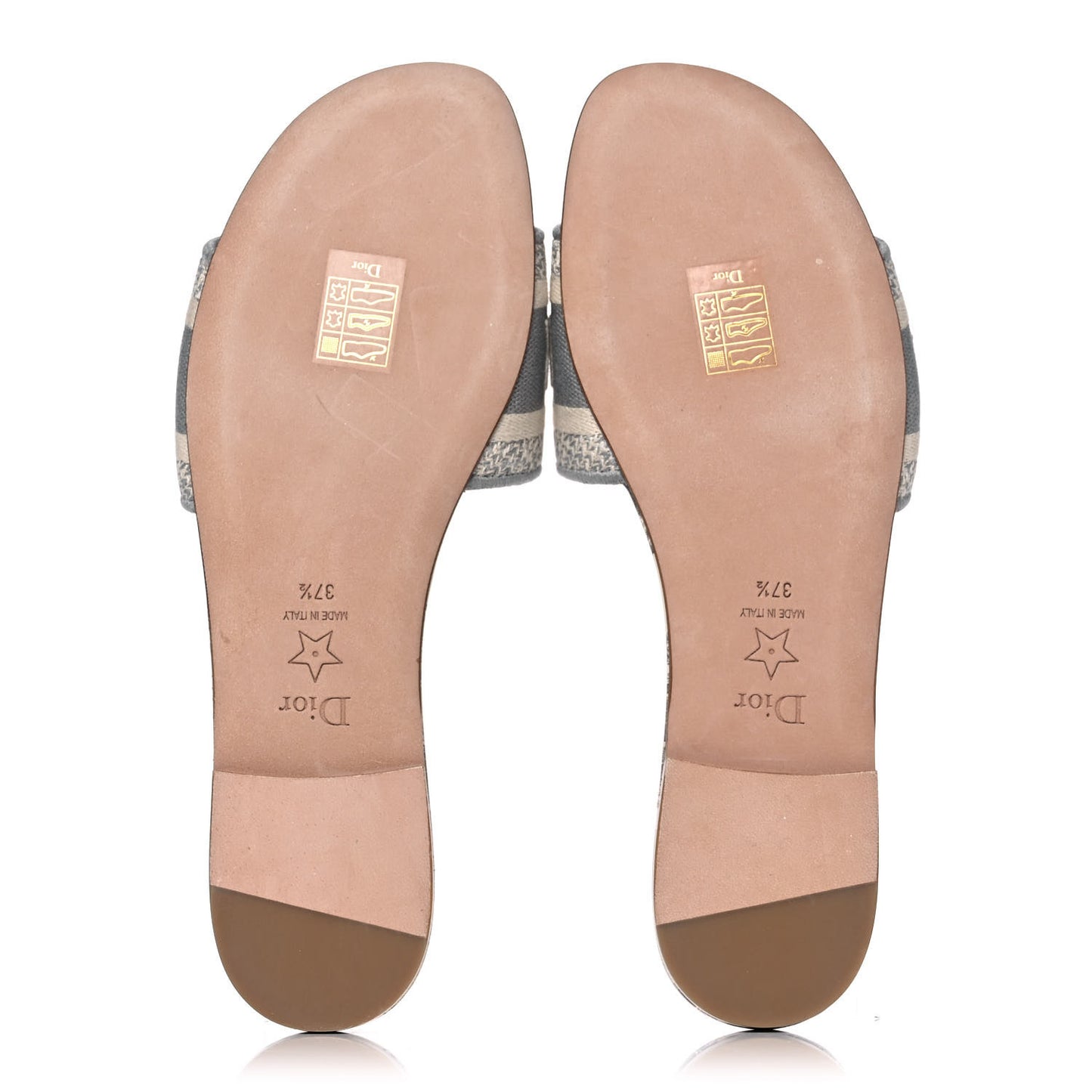Canvas Toile de Jouy Embroidered Dway Flat Slide Sandals 37.5 Light Grey