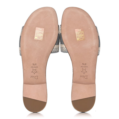 Christian Dior Canvas Toile de Jouy Embroidered Dway Flat Slide Sandals 37.5 Light Grey 5 of 9
