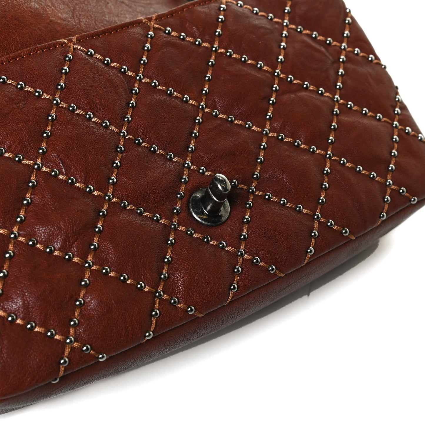 Studded Calfskin Lambskin Paris Dallas Flap Brown