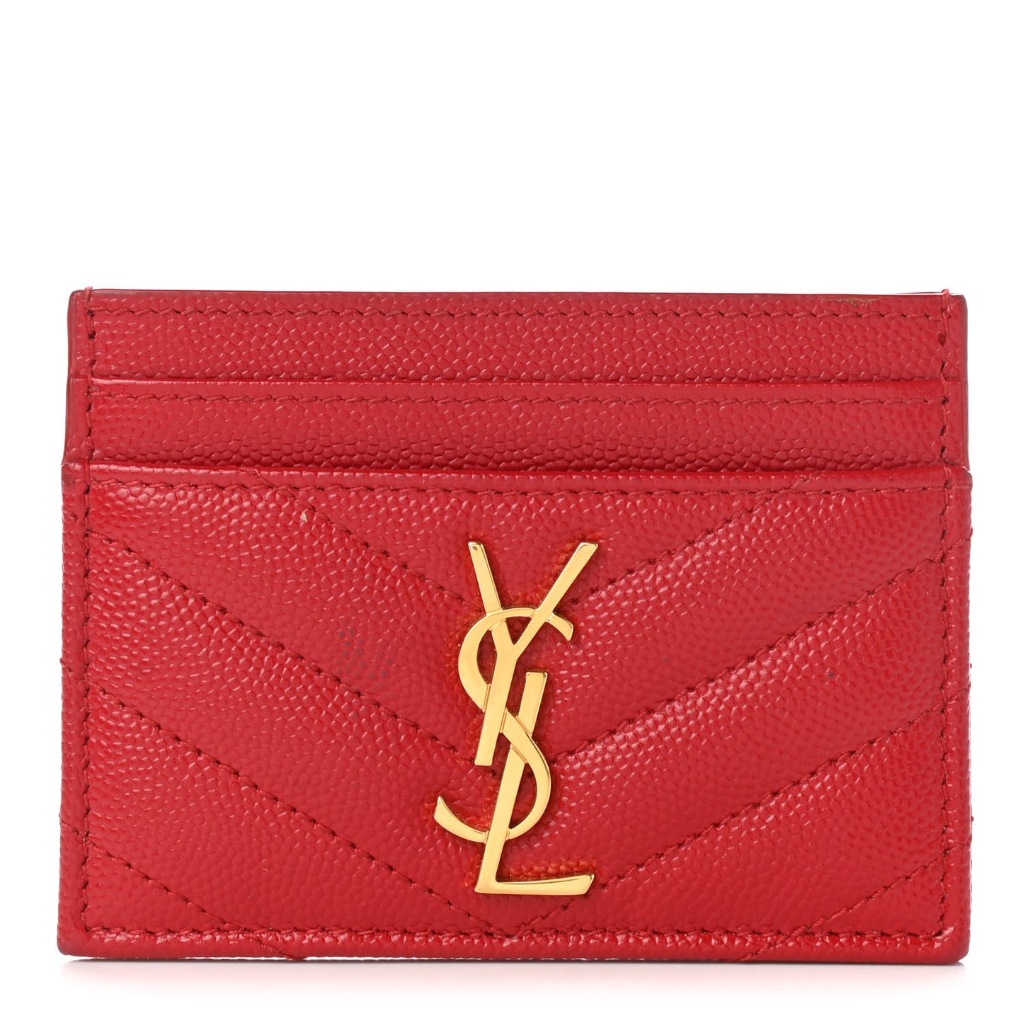 Grain De Poudre Matelasse Chevron Monogram Credit Card Case Bandana Red