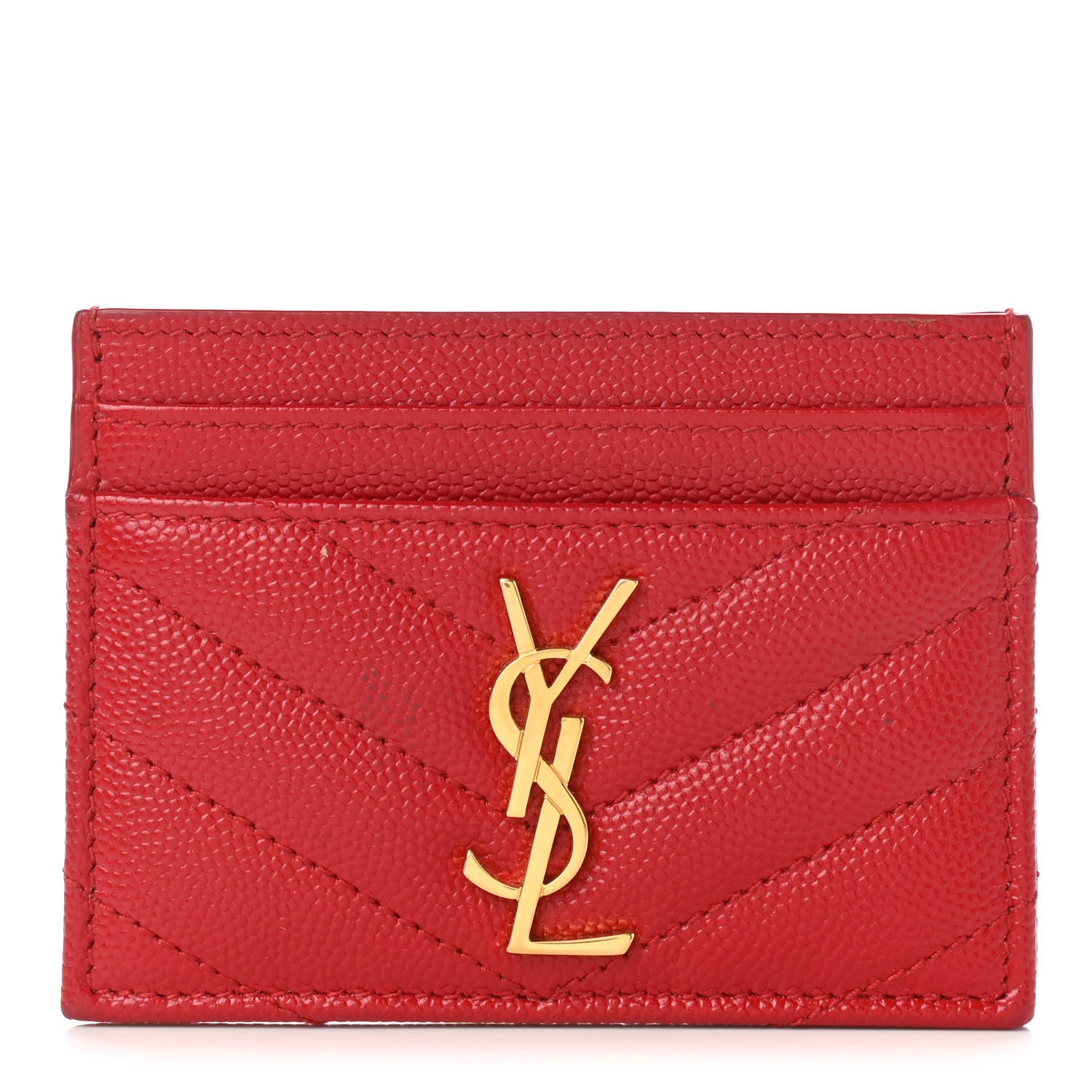 Saint Laurent Grain De Poudre Matelasse Chevron Monogram Credit Card Case Bandana Red 1 of 8