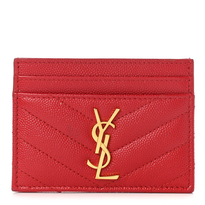 Saint Laurent Grain De Poudre Matelasse Chevron Monogram Credit Card Case Bandana Red 1 of 8