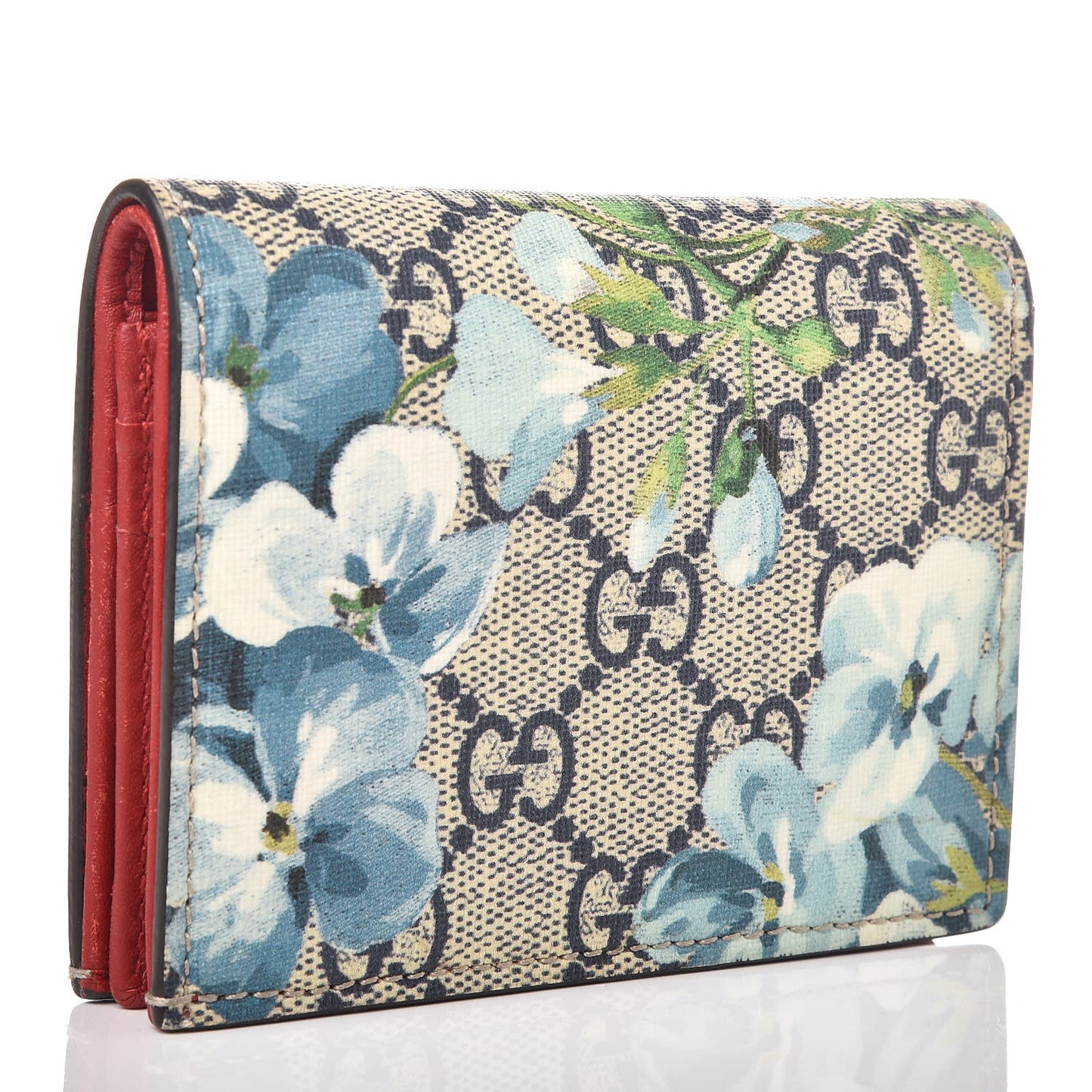 GG Supreme Monogram Blooms Card Case Beige Blue Navy Hibiscus Red