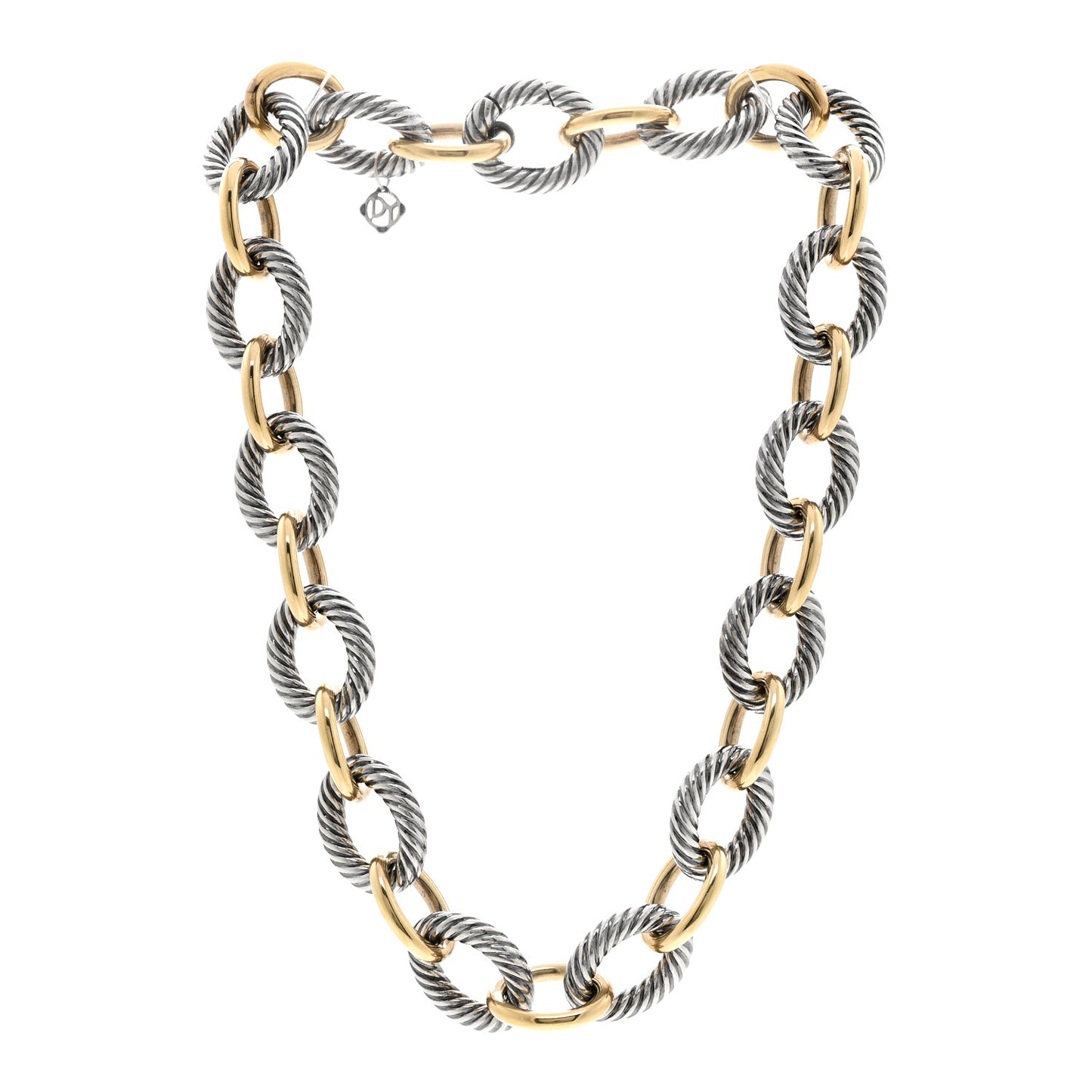 Sterling Silver 18K Yellow Gold 18mm Oval Link Necklace