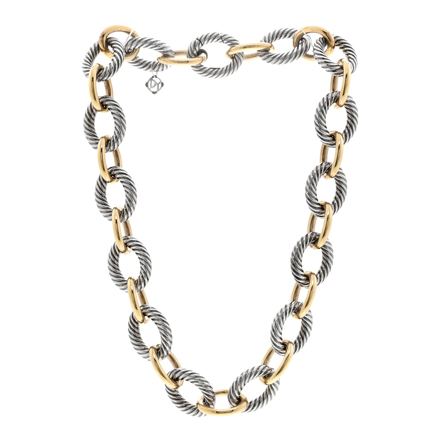 David Yurman Sterling Silver 18K Yellow Gold 18mm Oval Link Necklace 3 of 4