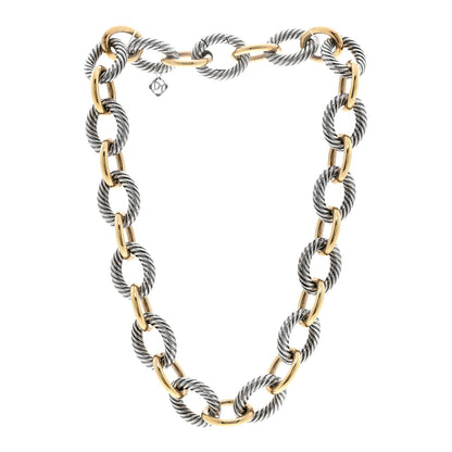 David Yurman Sterling Silver 18K Yellow Gold 18mm Oval Link Necklace 3 of 4