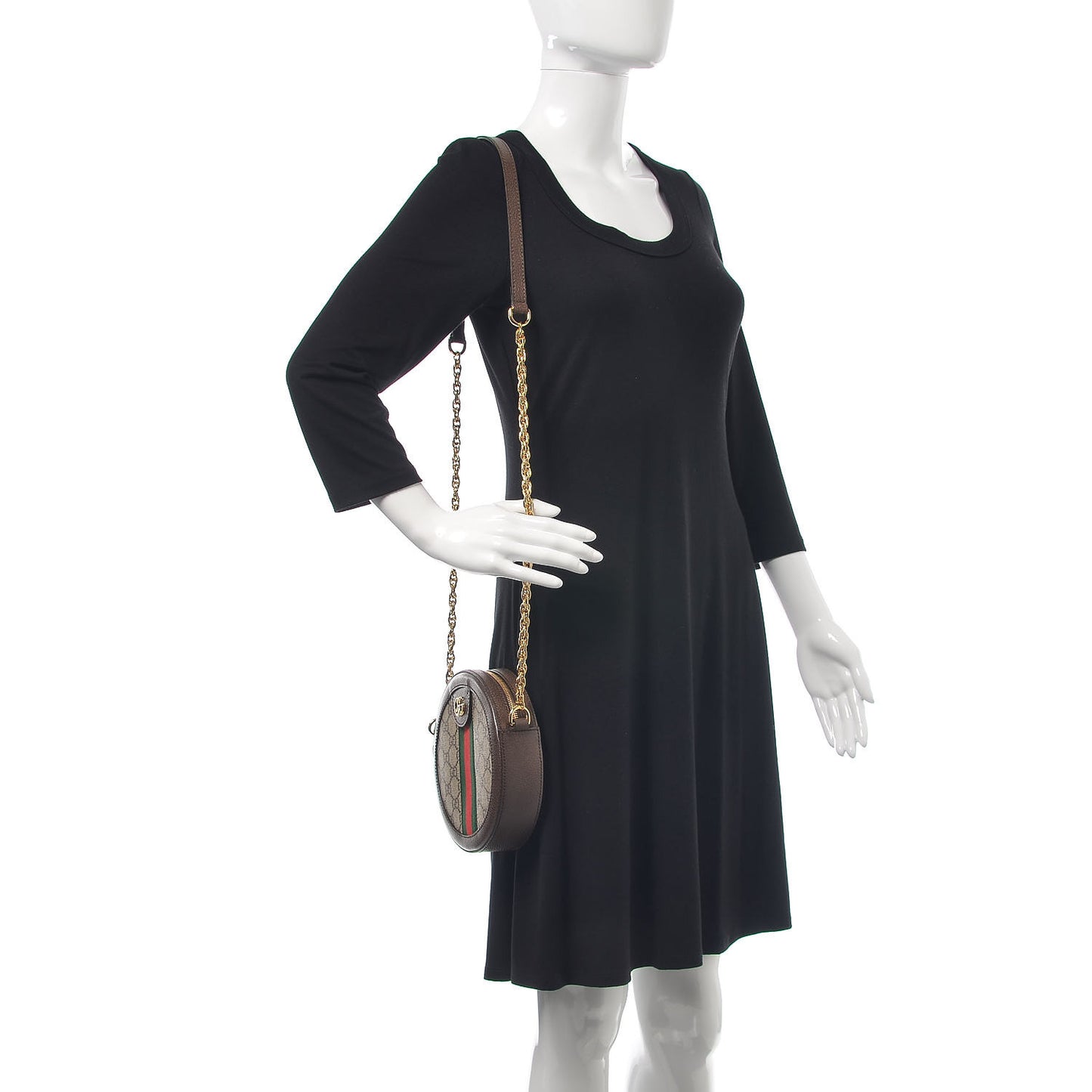 GG Supreme Monogram Web Mini Ophidia Round Shoulder Bag Brown