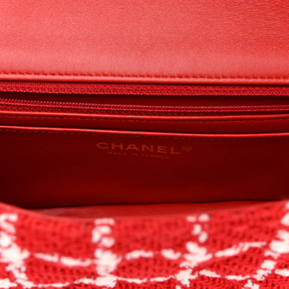 Chanel Tweed Quilted Mini Rectangular Flap White Red 6 of 10